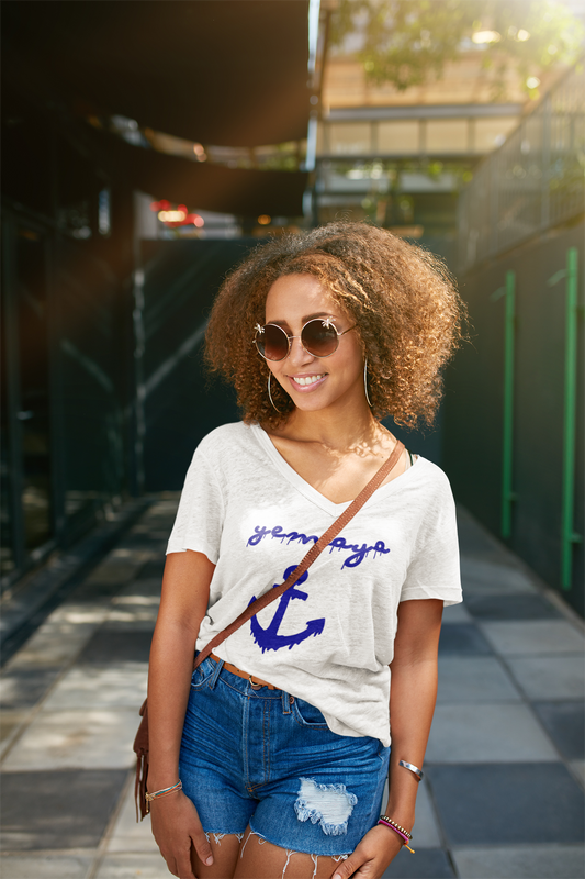 Yemaya Anchor Drip Unisex Short Sleeve V-Neck T-Shirt