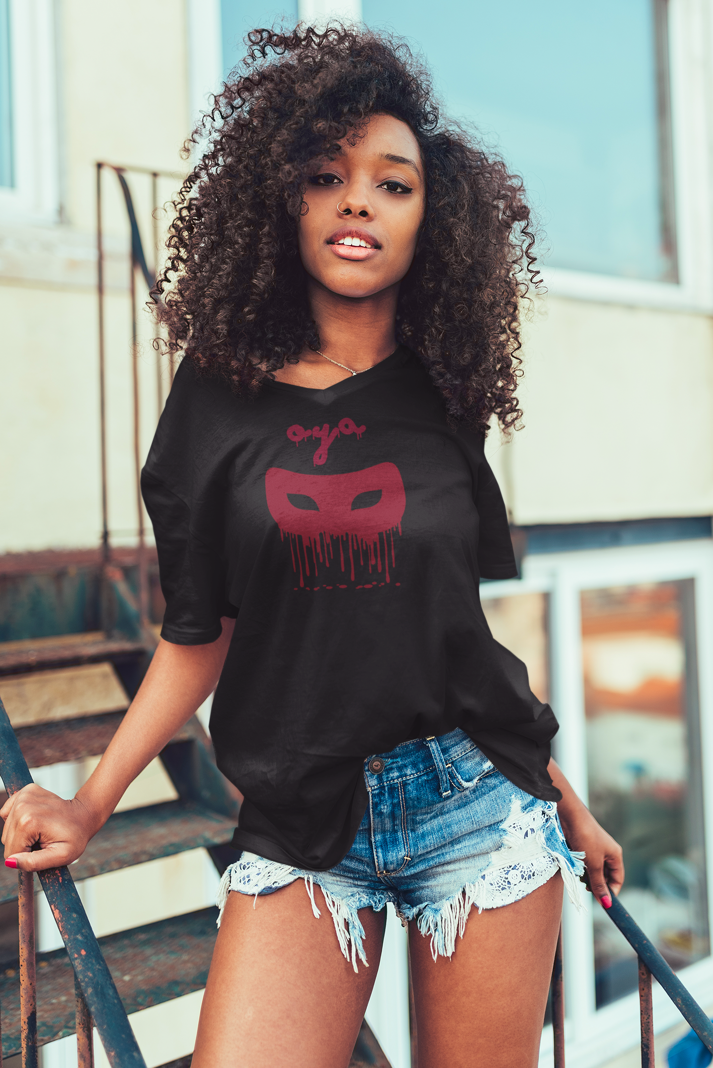 Oya Mask Drip Unisex Short Sleeve V-Neck T-Shirt
